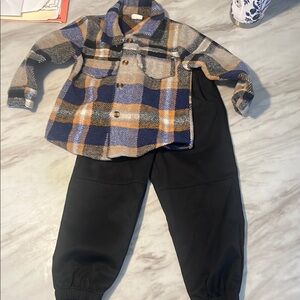 Plaid Flannel Shirt and Black Pants Set